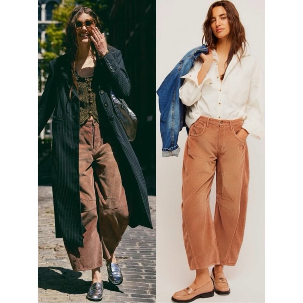Free People Good Luck Cord Barrel Jeans Tan Brown Neutral Size 29 Corduroy